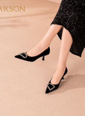 哈森气质尖头法式水钻高跟鞋宴会通勤浅口单鞋2026新款HWS260136