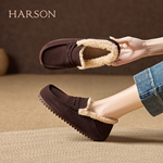 哈森复古加绒勃肯鞋女25爆款一脚蹬懒人保暖两穿棉鞋毛毛鞋单鞋