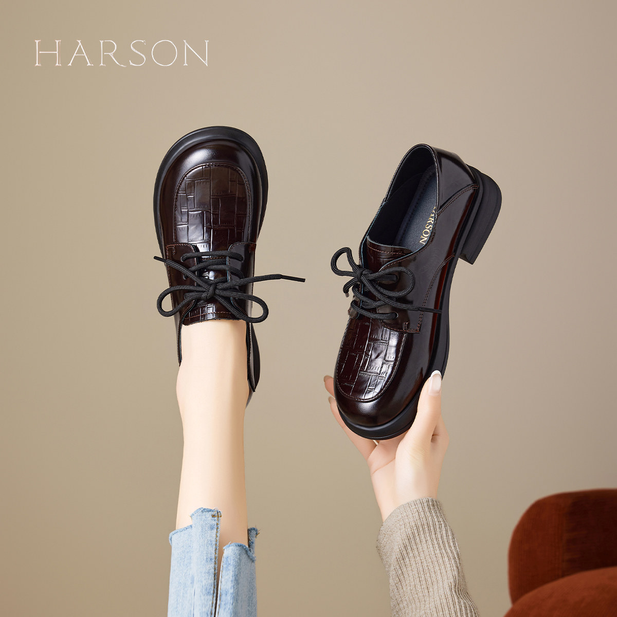 哈森英伦风真皮乐福鞋女2026春季新款舒适轻便小皮鞋通勤时装单鞋