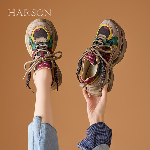 哈森复古厚底老爹鞋2025秋新款