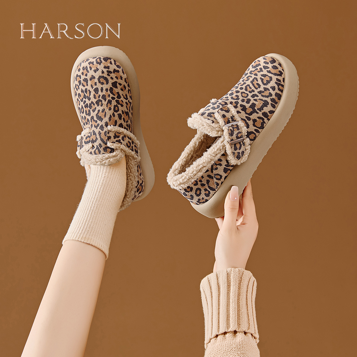 哈森厚底毛毛棉鞋2024秋冬新款