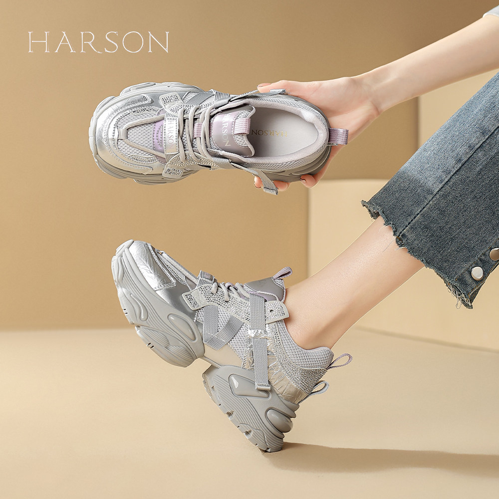 哈森增高厚底老爹鞋女鞋2026春秋季新款时尚百搭轻便运动休闲鞋