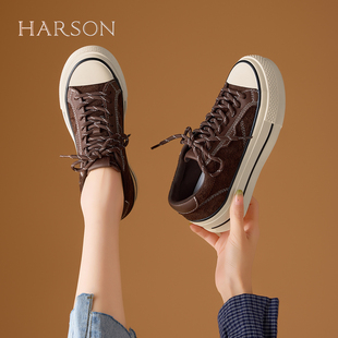 百搭休闲鞋 新款 厚底增高运动鞋 女鞋 哈森复古板鞋 帆布鞋 女2025秋季
