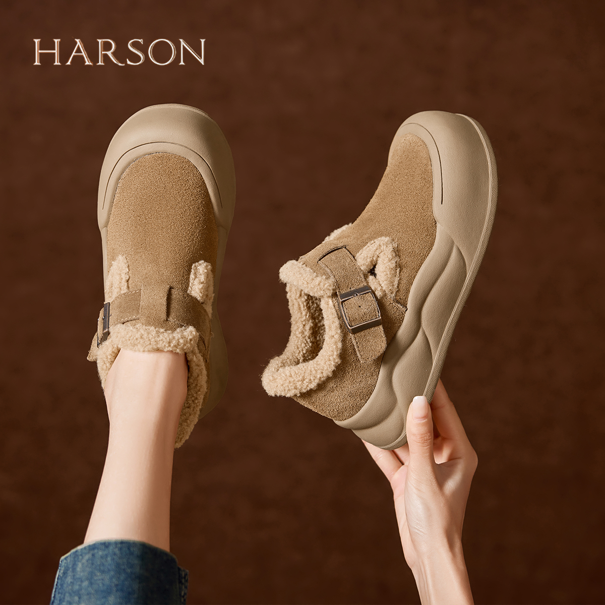 哈森毛绒勃肯鞋女25冬季冬款