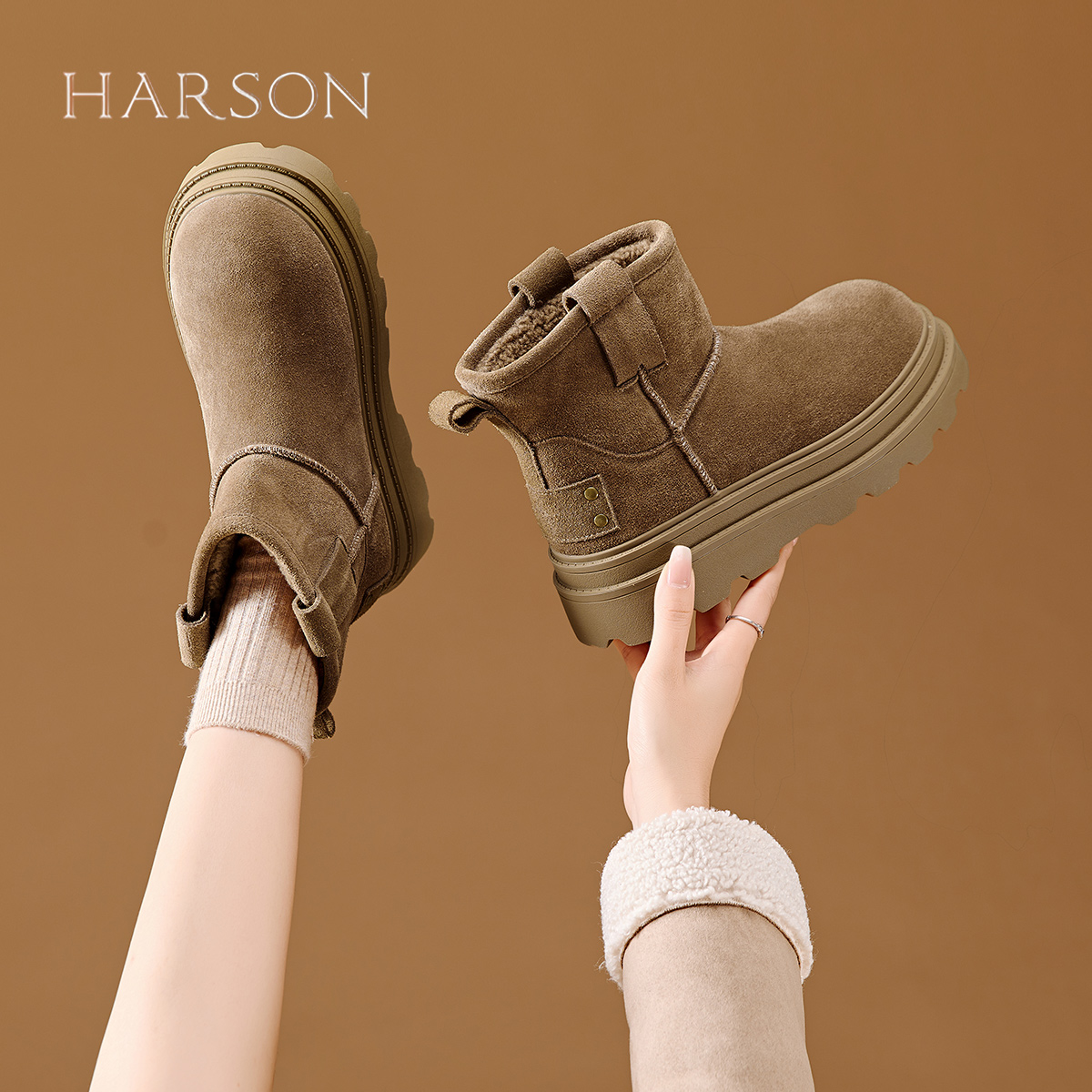 哈森雪地靴加绒加厚保暖