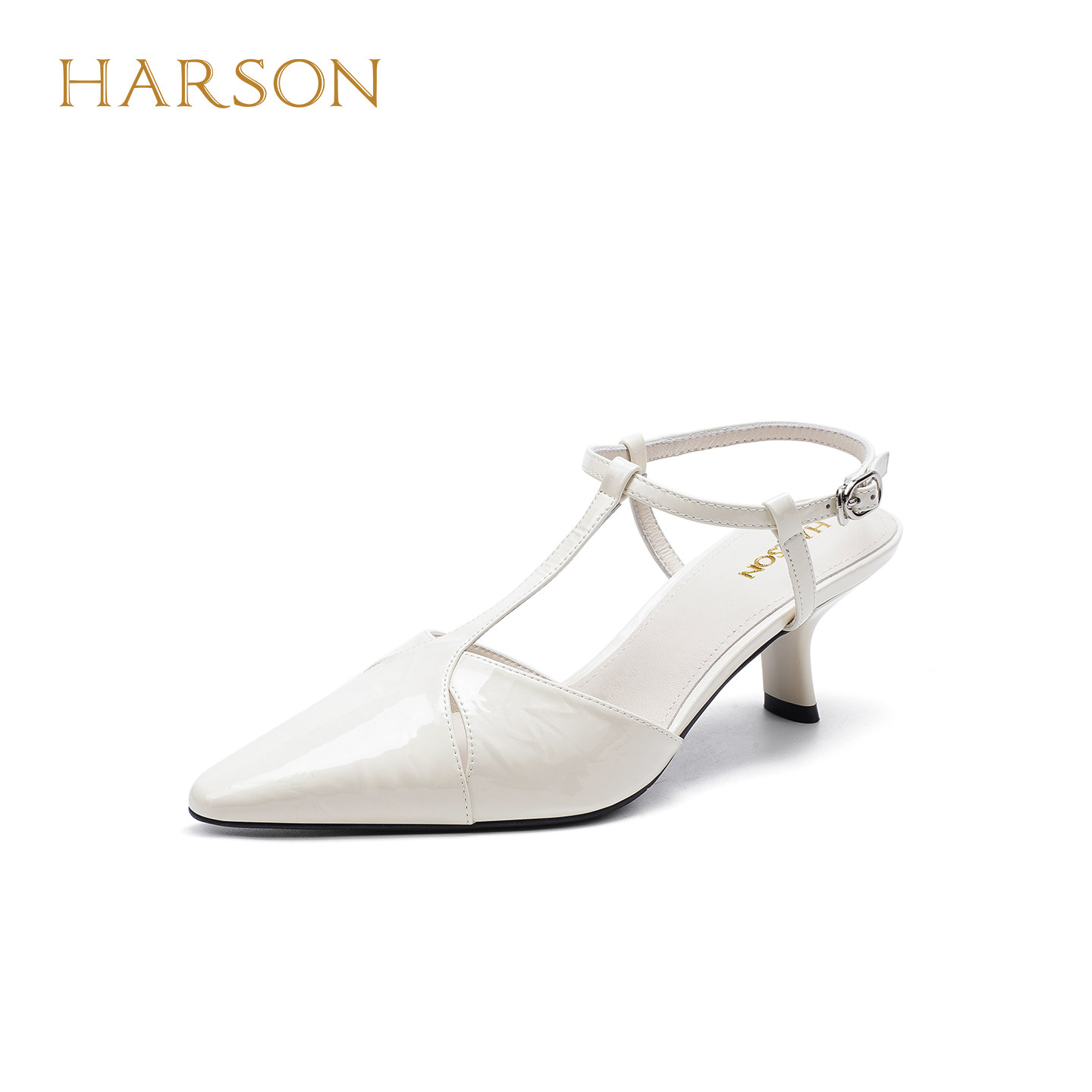 哈森2026新款尖头T字带细跟后空凉鞋时尚百搭通勤高跟鞋HWM2