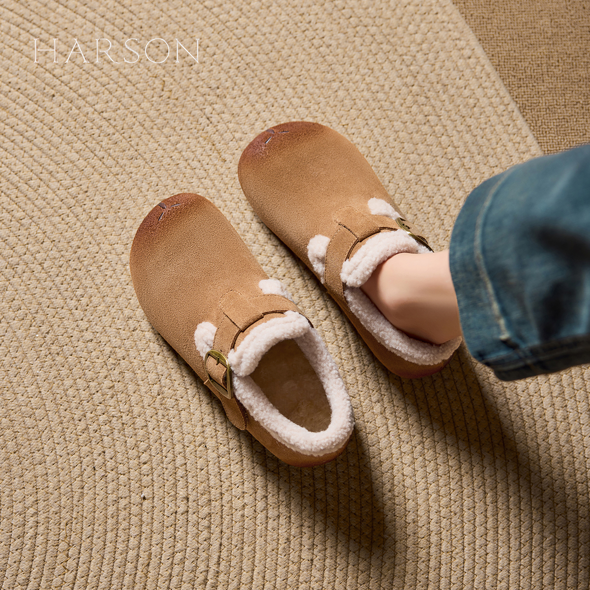 软底加绒浅棕色2025秋冬新款舒适