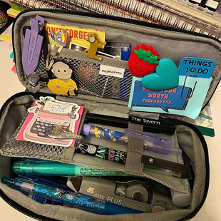 正品ins日本国誉笔袋可收缩文具盒双拉链大容量学生双层收纳笔袋