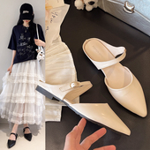 女夏韩版 半拖鞋 新款 拖鞋 包头低跟凉拖鞋 女尖头一字粗跟凉鞋 女鞋 潮