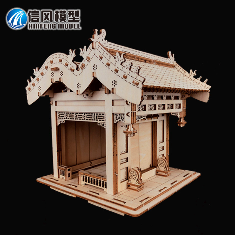 一殿一卷式垂花门木制拼插模型古建筑拼装手工diy榫卯结构故宫