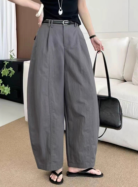 灰色早秋新款大码女装梨形身材显瘦九分裤宽松休闲裤胖mm阔腿裤子