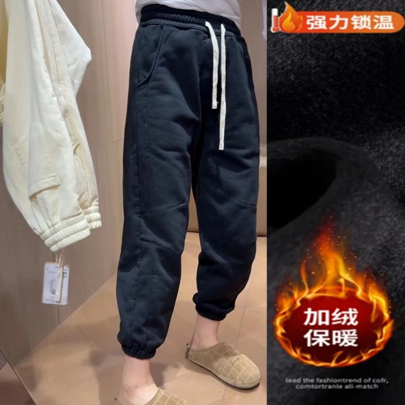 黑色束脚加绒休闲卫裤女秋冬新款洋气减龄高腰显瘦百搭直筒哈伦裤