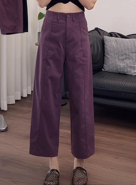 超好看紫色高级感直筒裤女士秋季新款高腰显瘦九分休闲百搭阔腿裤