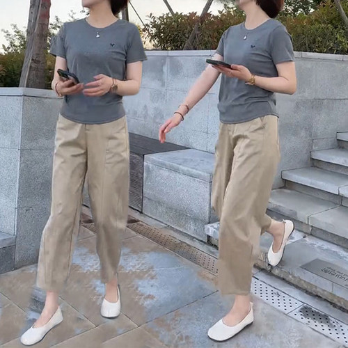 显瘦减龄时髦套装女时尚修身短袖