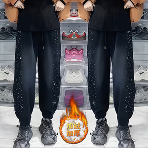 欧货黑色烫钻束脚哈伦裤女士2026新款秋冬加绒加厚宽松阔腿休闲裤