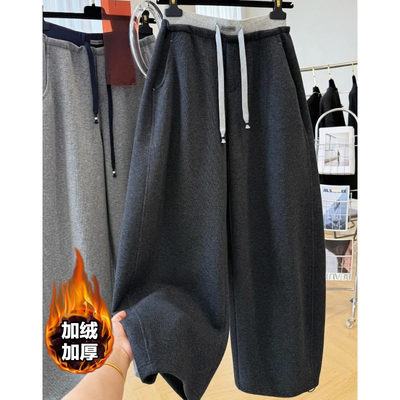 欧货撞色拼接抽绳加绒卫裤