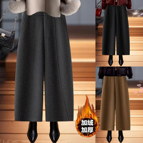 秋冬毛呢加绒宽松显瘦直筒女裤