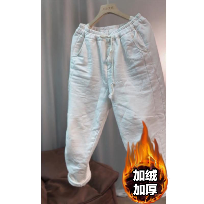 宽松大码加绒休闲卫裤女冬季新款加厚保暖遮肉显瘦高腰百搭哈伦裤,女装/女士精品,休闲裤,淘宝优惠券,粉丝福利购,淘宝优惠卷