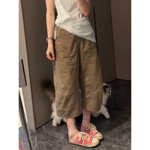 复古美式窄版工装裤女夏季爆款