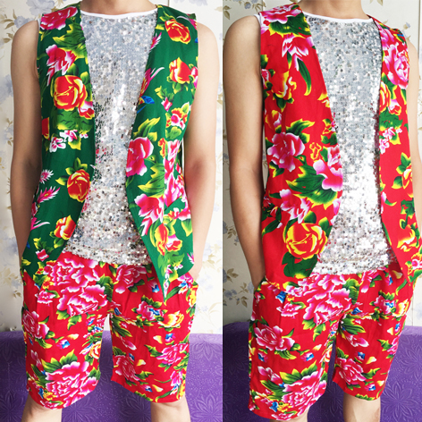 Errenzhuan stage show adult Vest Cotton cloth Printed Shorts suit Hip hop Funny Northeast Yangge clothingin the Women's clothing/Boutique , Costume/National costume/Stage costumes , National costume/Costumes  category - from Buy2taobao.com to provide professional Taobao agent buy service