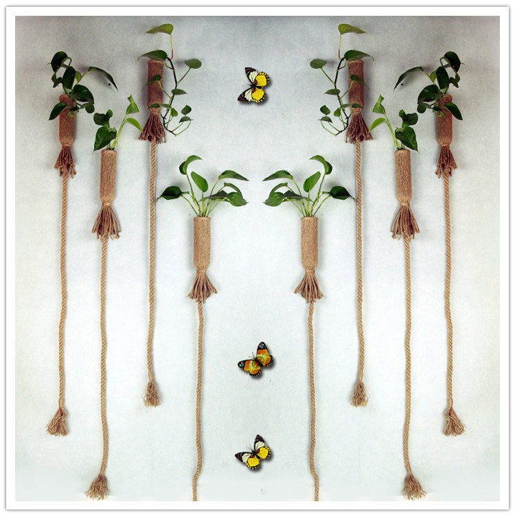 DIY复古麻绳水培植物玻璃花插家居幼儿园民宿墙面装饰挂件简约