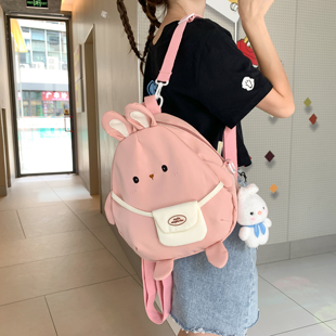日系ins可爱兔子双肩包女大容量卡通搞怪帆布斜挎包软妹学生书包