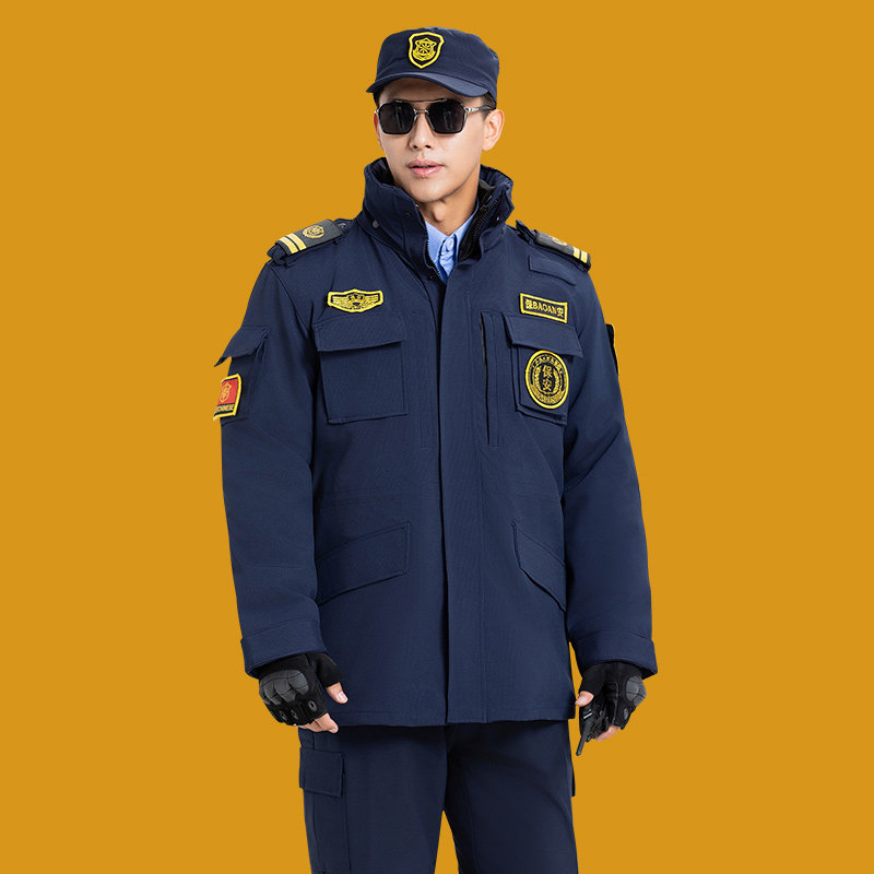 弹力速干保安工作服冬装棉服加厚防寒多功能作训大衣冬季执勤制服