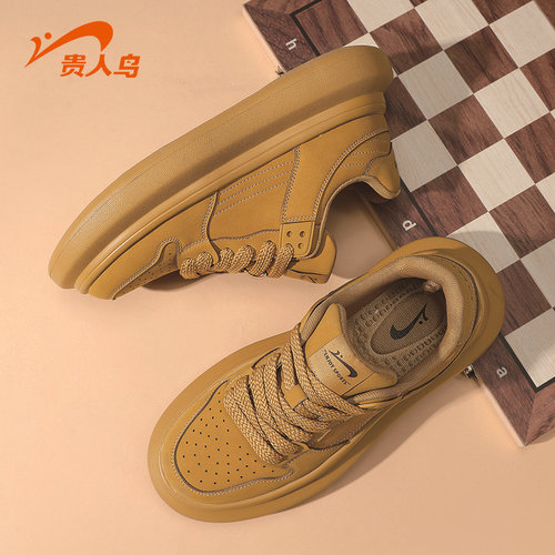贵人鸟男鞋小麦色厚底休闲板鞋男