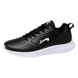 贵人鸟男鞋休闲鞋春季轻便减震运动跑鞋革面防泼水男款黑色跑步鞋