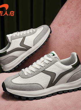 贵人鸟运动鞋女2026春春新款革面灰色复古鞋增高阿甘鞋休闲鞋女款