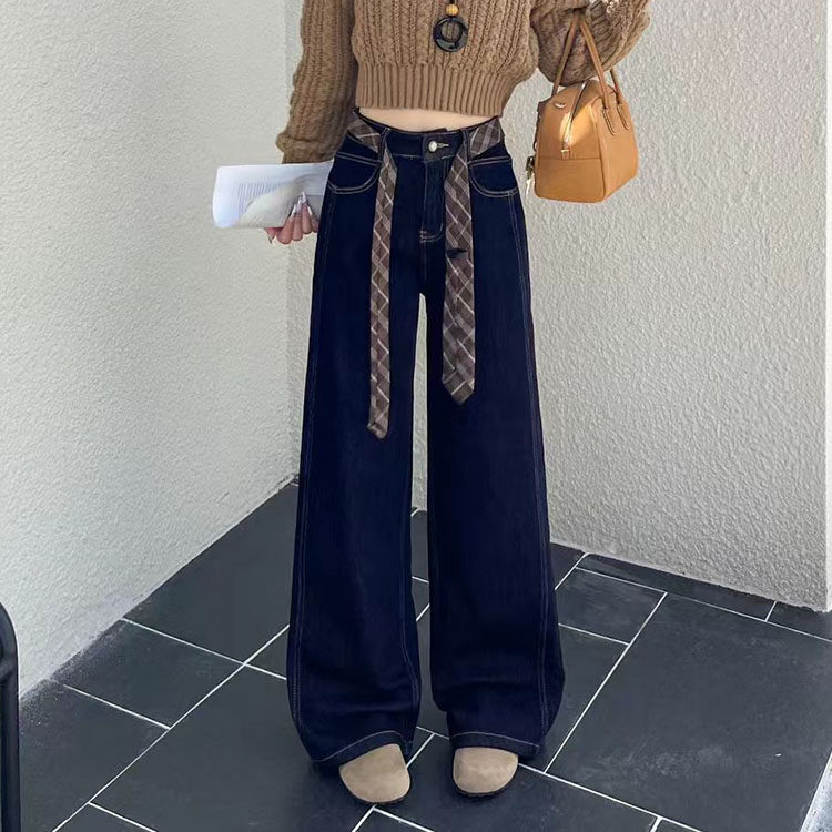 欧货高品质时尚高腰直筒牛仔裤