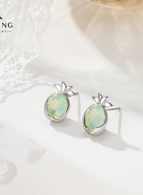 旭平春日森系菠萝耳钉水果绿色仿摩卡耳环可爱小清新气质耳饰