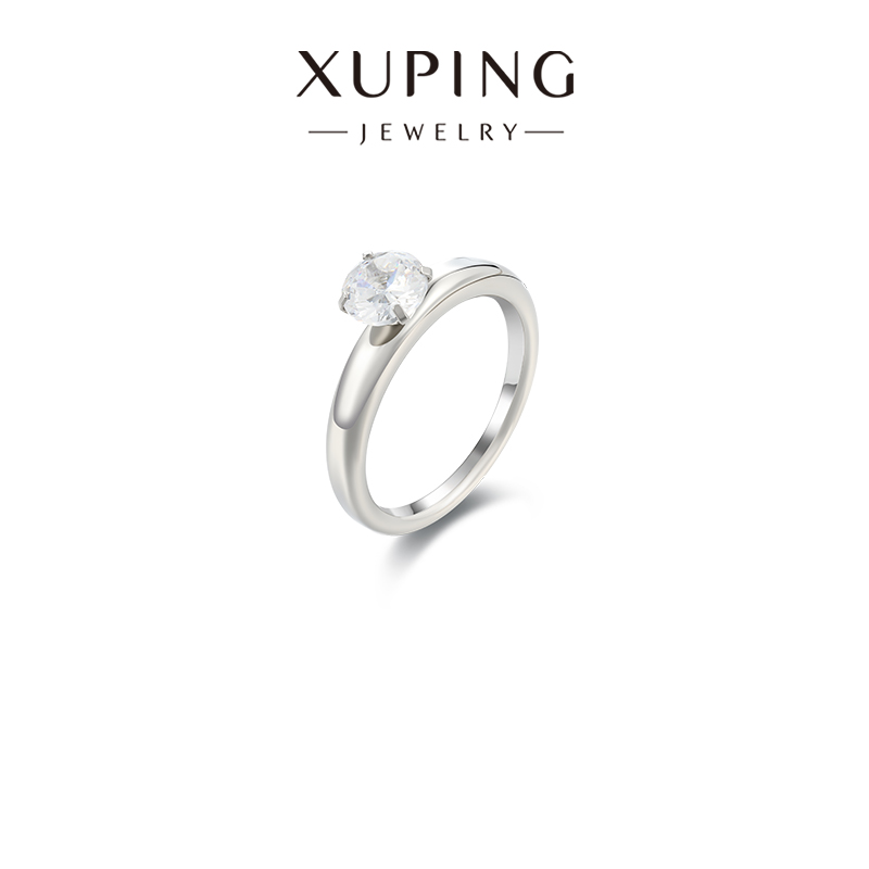 XUPING彩宝四爪单彩锆星期戒指女简约ins镜面抛光内螺纹旋戒指环
