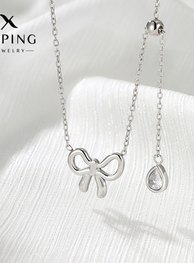 旭平蝴蝶结流苏水滴项链简约ins冷淡风气质小众设计高级感锁骨链