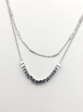 旭平银色方块碎银子项链轻奢ins冷淡风气质小众叠戴高级感锁骨链