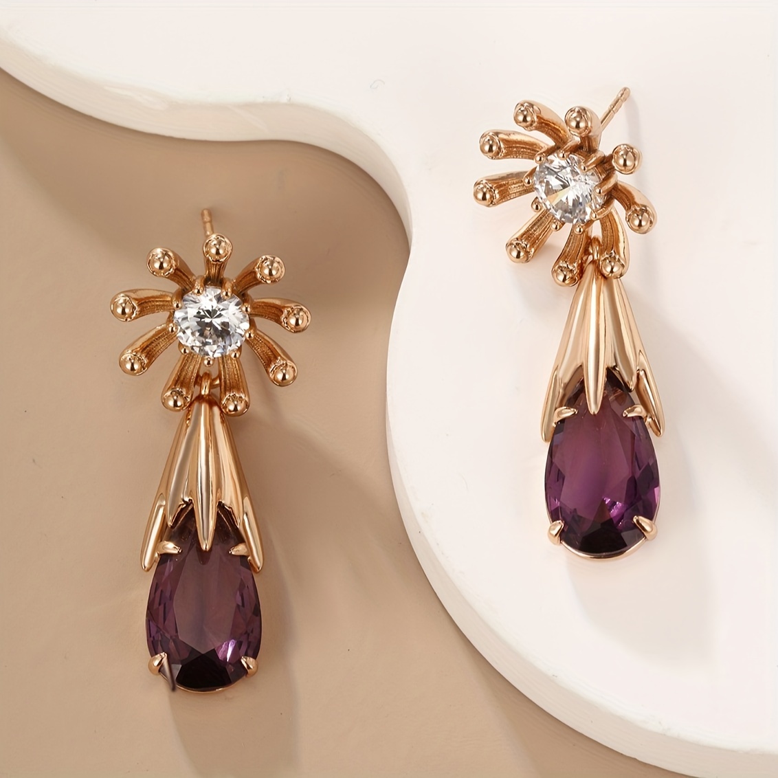 旭平水滴型彩宝人造石合金耳饰耳环优雅古典轻奢紫色耳环