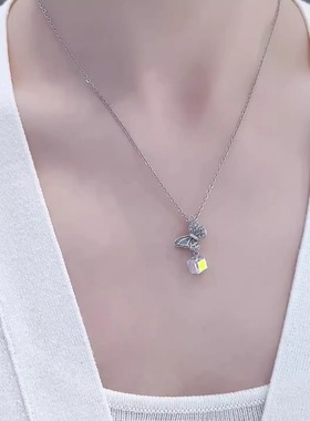 旭平蝴蝶方糖仿水晶合金项链