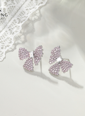 旭平满镶蝴蝶结耳钉时尚轻奢精致甜美气质小众设计高级感秋冬耳饰