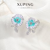 旭平莫奈花园油画风蓝色雏菊耳环清新法式 甜美温柔花朵蚊香盘耳夹