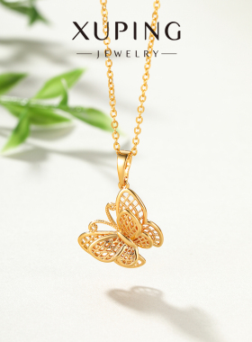旭平立体镂空复古中式时尚气质合金蝴蝶项链仿黄金色锁骨链