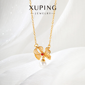 旭平金色蝴蝶结仿珍珠项链女时尚 复古轻奢小众设计高级感锁骨链