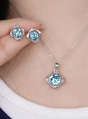 旭平立体花苞圆形仿水晶耳钉项链两件套时尚轻奢