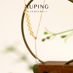 旭平铜钱新中式风仿珍珠仿黄金色项链女复古气质生日礼物送女友