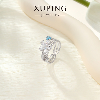 旭平【蓝风信屿】旋转闪锆双层花朵戒指时尚轻奢高级感转转指环女