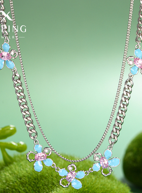 旭平繁花梦语微镶花朵双层项链女轻奢时尚锁骨链高级感气质