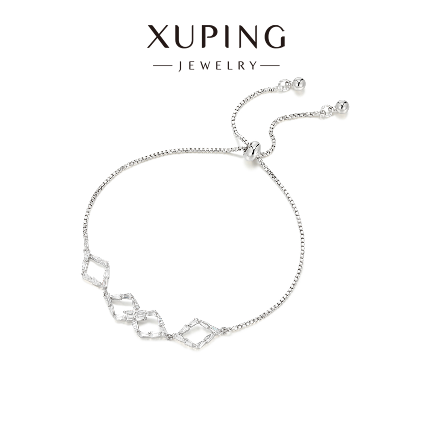 旭平简约时尚气质镂空微镶几何菱形抽拉手链轻奢易搭高级感手链女