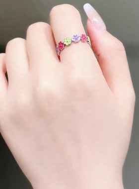 旭平彩色滴釉小花朵戒指女小清新高级感食指戒时尚个性小梅花指环