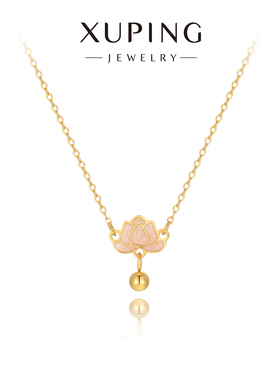 旭平新中式轻奢莲花项链女金色精致小巧锁骨链通勤