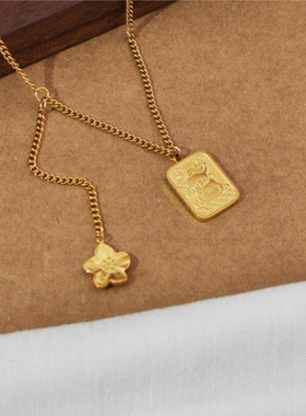 旭平方块花花仿黄金色合金项链