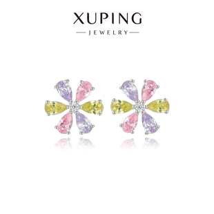 旭平彩宝系列彩色六瓣花耳钉小巧精致吸晴甜美小清新气质花朵耳饰